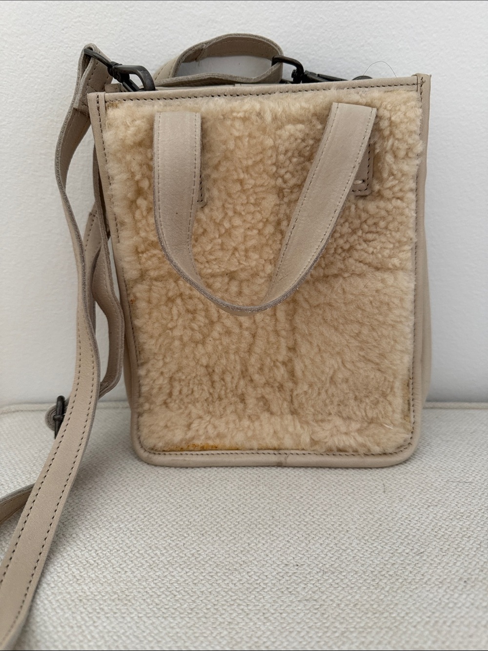 latico Beige Shearling Front Panel Crossbody Bag